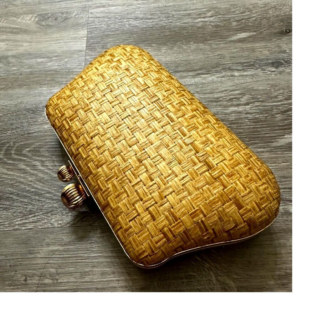 Gold Raffia Straw Clutch w/ beaded closure - brand new!